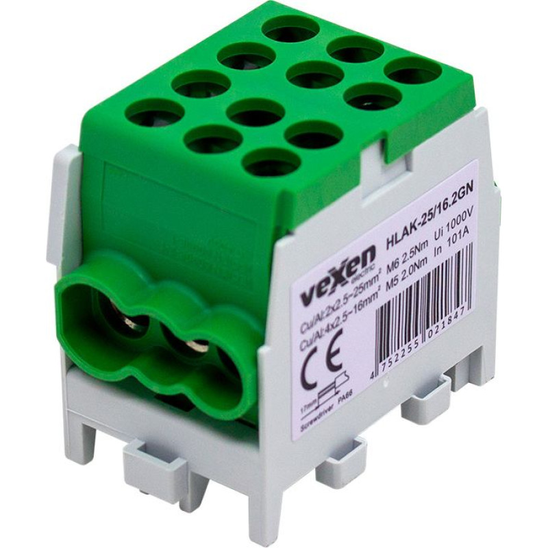 HLAK-25/16.2GN клемма HLAK Al/Cu 2×25–4×16 mm², зеленая