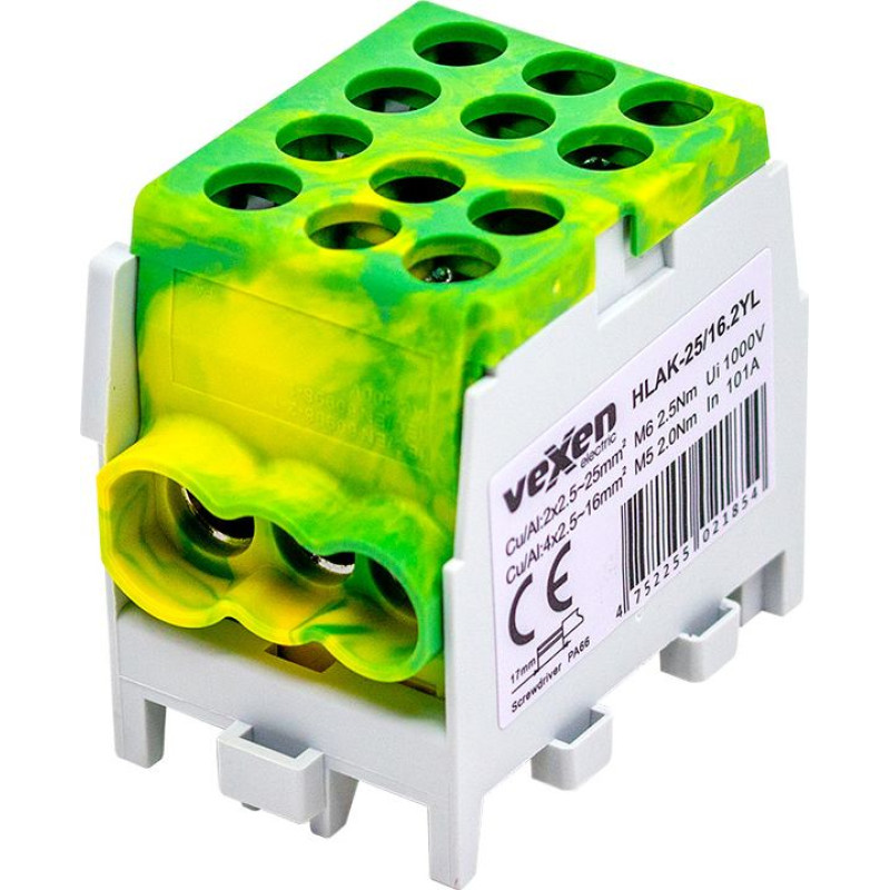 HLAK-25/16.2YL клемма HLAK Al/Cu 2×25–4×16 mm², желтая