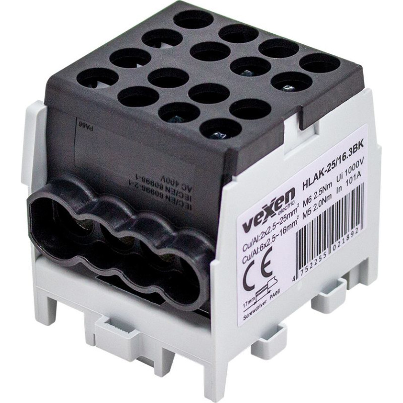 HLAK-25/16.3BK HLAK spaile Al/Cu 2×25–6×16 mm², melna