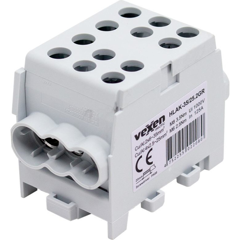 HLAK-35/25.2GR клемма HLAK Al/Cu 2×35–4×25 mm², серая