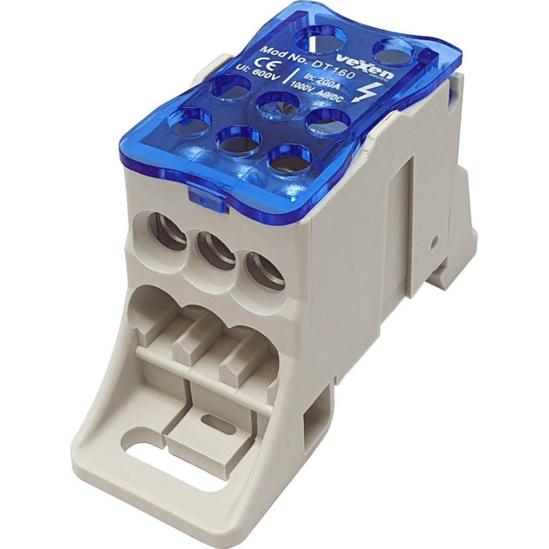 DT160 distribution block 160 A, input 1×70 mm², 1×16 mm²; output 6×16 mm²