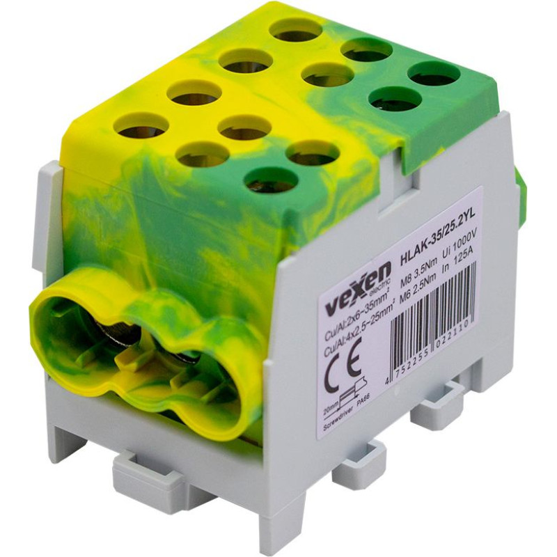 HLAK-35/25.2YL клемма HLAK Al/Cu 2×35–4×25 mm², желтая