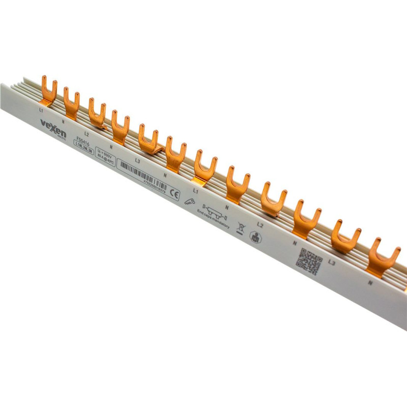 VEXEN pin-type MCB busbar P55416, 16 mm², 3P+N, 1000 mm, 54 modules