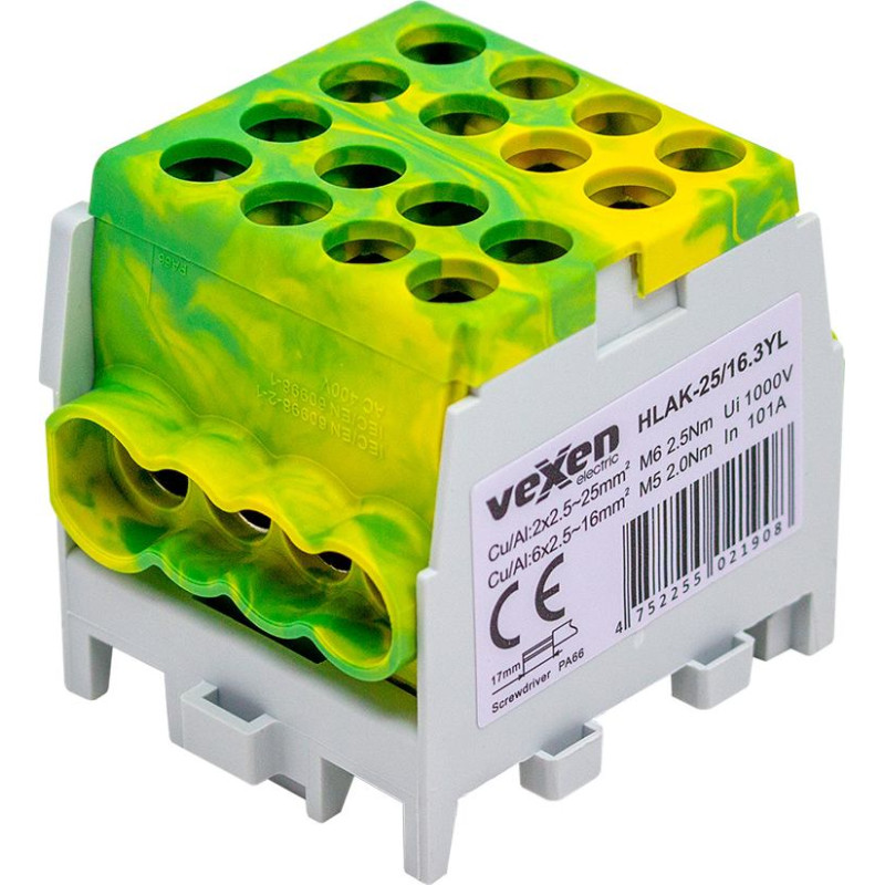 HLAK-25/16.3YL клемма HLAK Al/Cu 2×25–6×16 mm², желтая