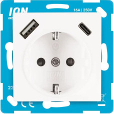 ION Industries E1 Balta Rozete 2P+E USB A + USB C ar bērnu aizsardzību