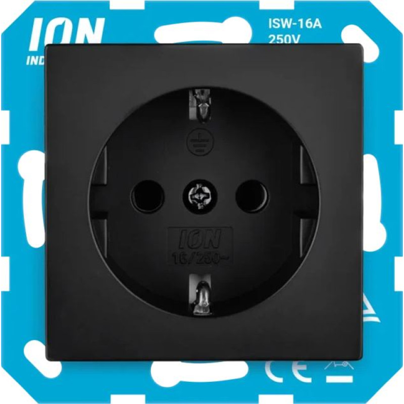 ION Industries E1 Melna matēta Rozete 2P+E ar bērnu aizsardzību