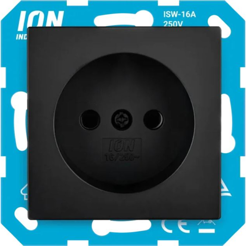 ION Industries V1/J1/D1 Melna matēta Rozete 2P ar bērnu aizsardzību