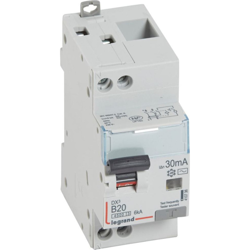 Kombinēts noplūdes automātslēdzis DX3 - 1P+N - B20 - 6kA - 30mA - AC tips