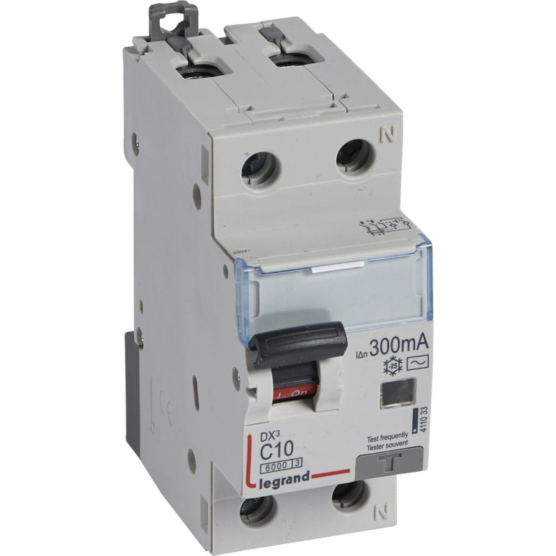 Kombinēts noplūdes automātslēdzis DX3 - 1P+N - C10 - 6kA - 300mA - AC tips