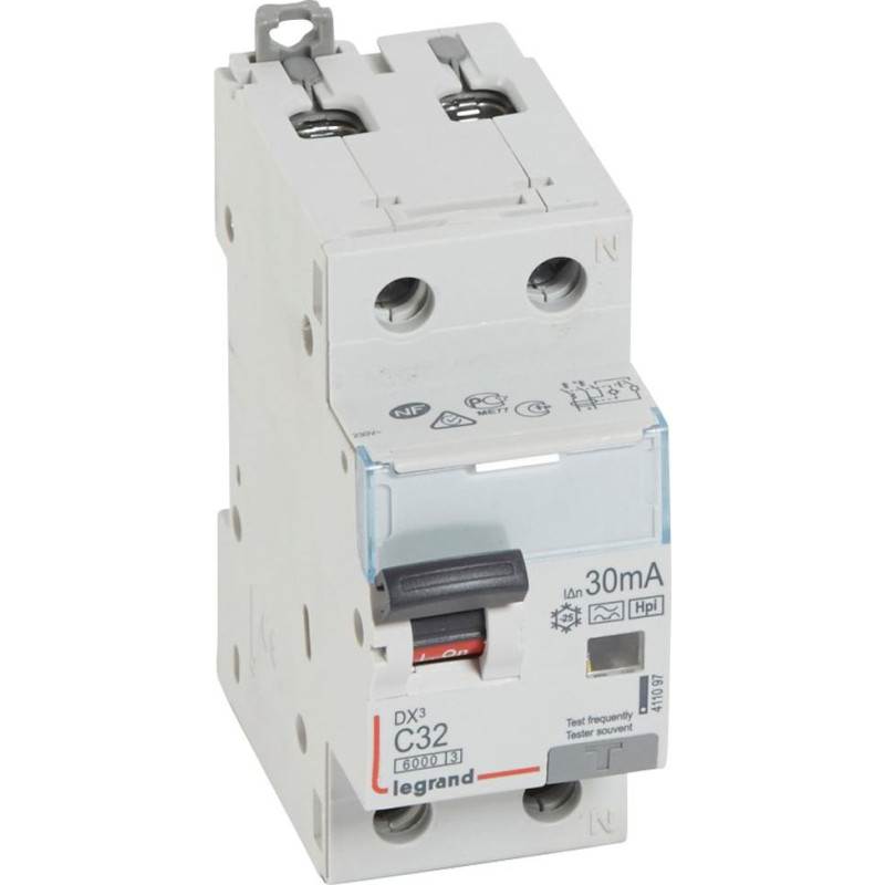 Kombinēts noplūdes automātslēdzis DX3 - 1P+N - 10kA - C32 - 30mA - F tips - N labajā pusē