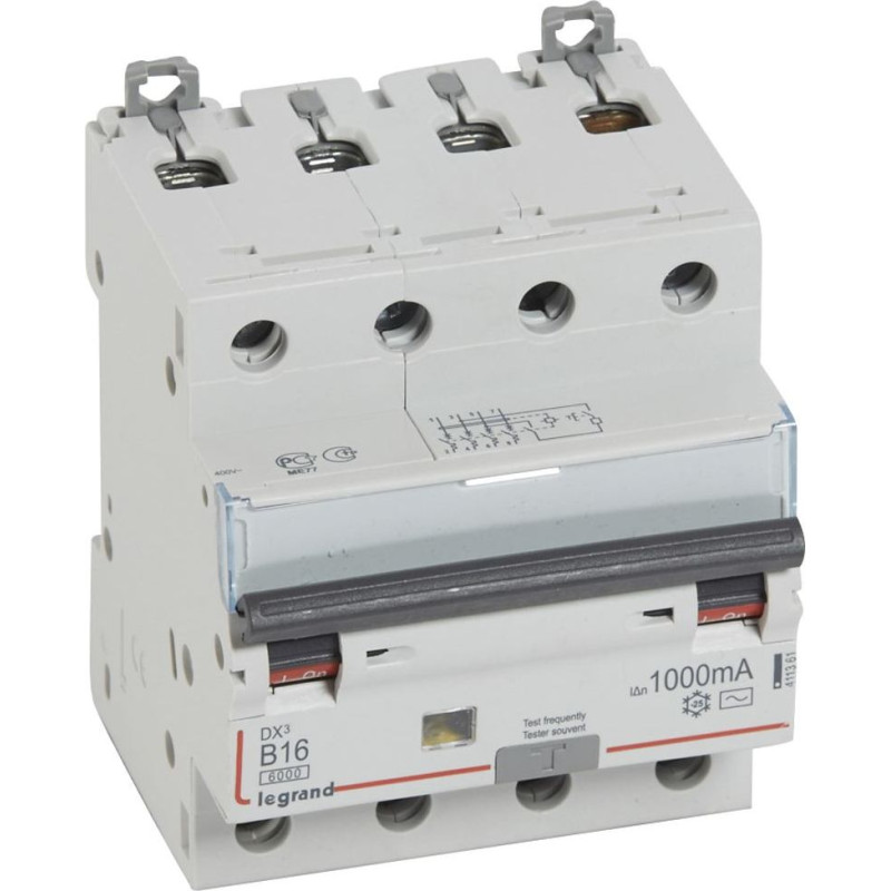 Kombinēts noplūdes automātslēdzis DX3 - 4P - B16 - 6kA - 1000mA AC tips
