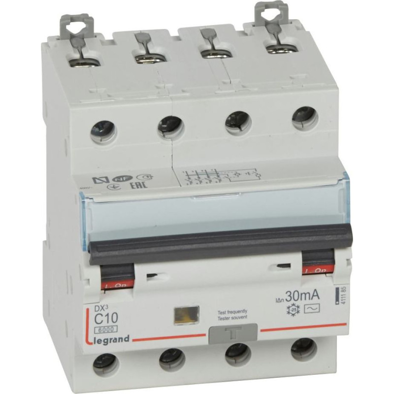 Kombinēts noplūdes automātslēdzis DX3 - 4P - 6kA - C10 - 30mA - AC tips