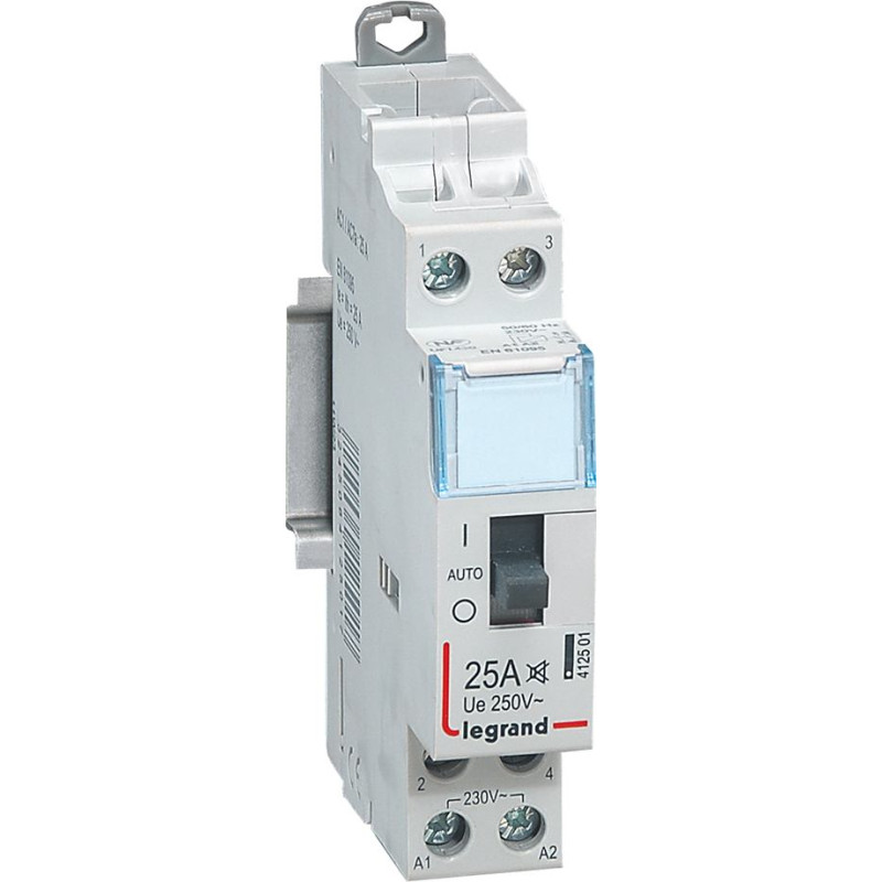 Klusais nakts tarifa kontaktors CX3 ar priekšējo rokturi - 2 poli - 25 A - 230 V~ - 2 NO kontakti - spoles spriegums 230 V~ - 1 modulis