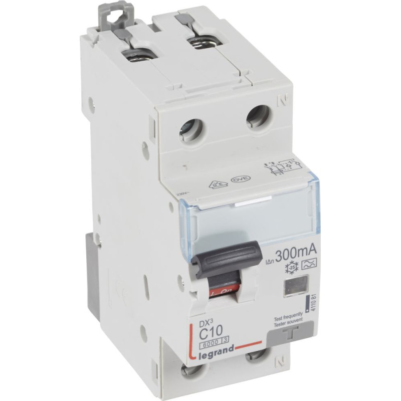 Kombinēts noplūdes automātslēdzis DX3 - 1P+N - C10 - 6kA - 300mA - A tips