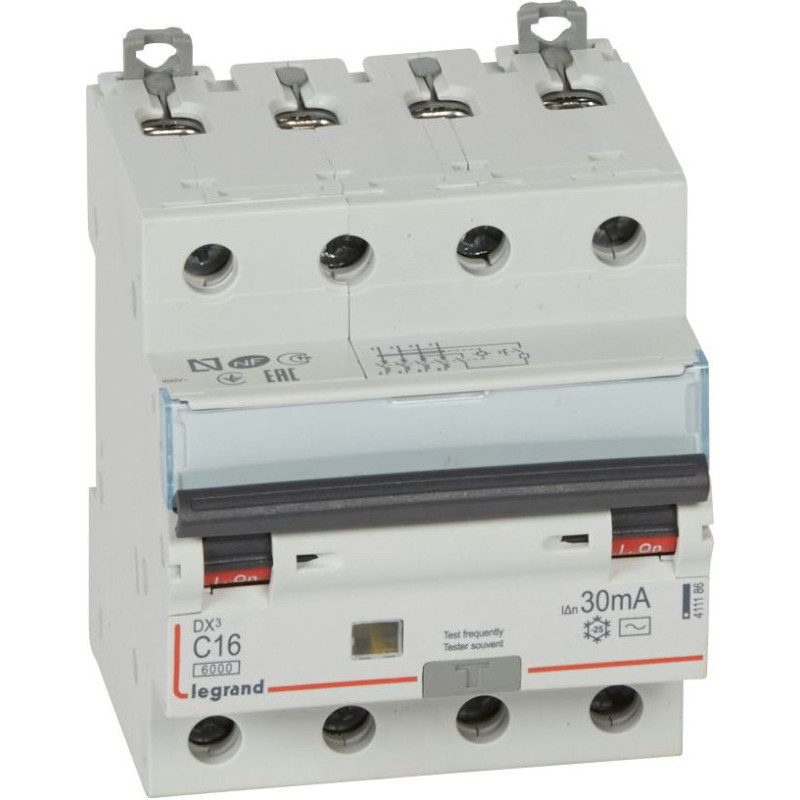 Kombinēts noplūdes automātslēdzis DX3 - 4P - 6kA - C16 - 30mA - AC tips