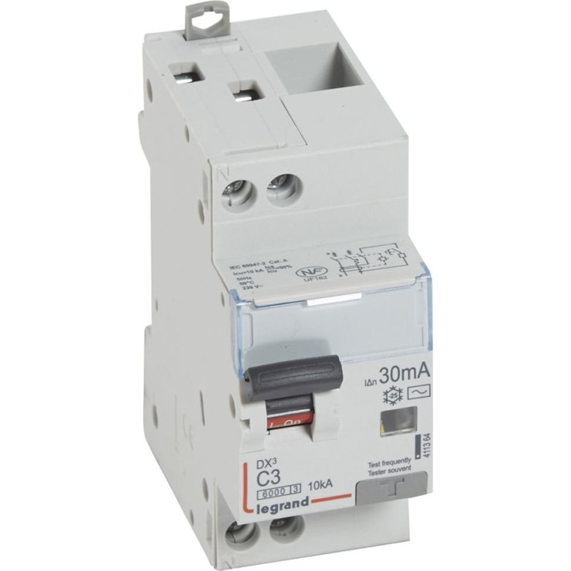 Kombinēts noplūdes automātslēdzis DX3 - 1P+N - C3 - 10kA - 30mA - AC tips