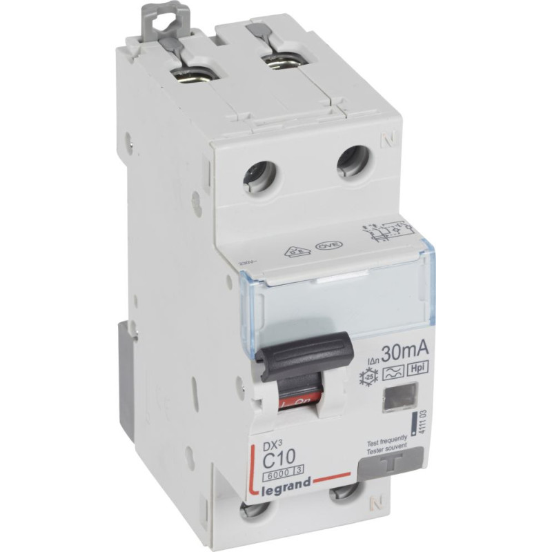 Kombinēts noplūdes automātslēdzis DX3 - 1P+N - C10 - 6kA - 30mA - F tips