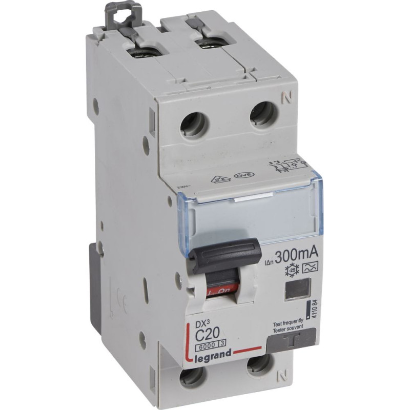 Kombinēts noplūdes automātslēdzis DX3 - 1P+N - C20 - 6kA - 300mA - A tips