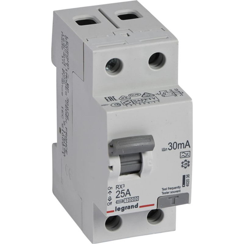 RX3 Noplūdes automāts - 2P - 230 V - 25 A - 30 mA - A tips