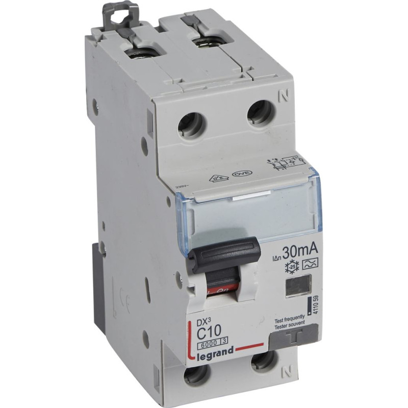 Kombinēts noplūdes automātslēdzis DX3 - 1P+N - C10 - 6kA - 30mA - A tips
