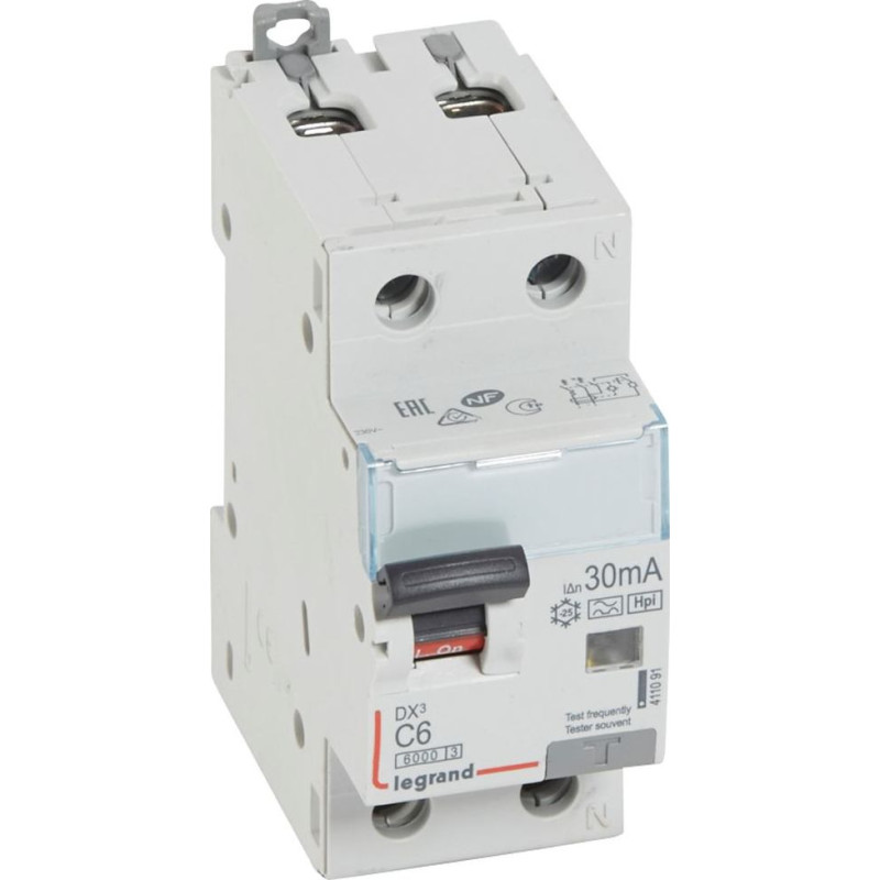 Kombinēts noplūdes automātslēdzis DX3 - 1P+N - 10kA - C6 - 30mA - F tips - N labajā pusē