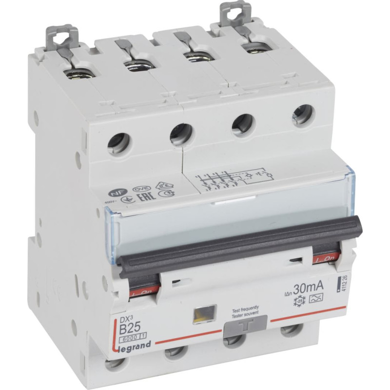 Kombinēts noplūdes automātslēdzis DX3 - 4P - B25 - 6kA - 30mA - A tips