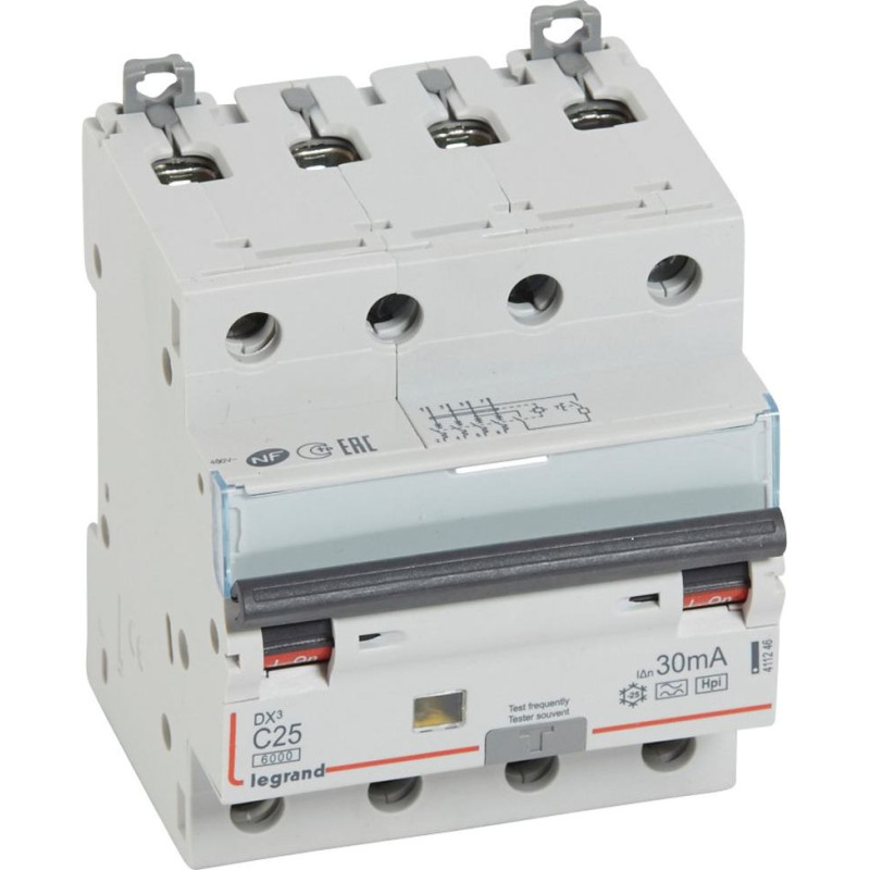Kombinēts noplūdes automātslēdzis DX3 - 4P - C25 - 6kA - 30mA - F tips
