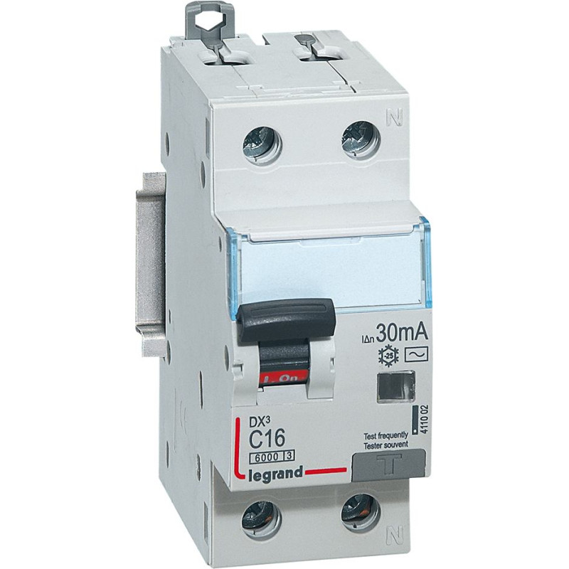 Kombinēts noplūdes automātslēdzis DX3 - 1P+N - C16 - 6kA - 30mA - AC tips