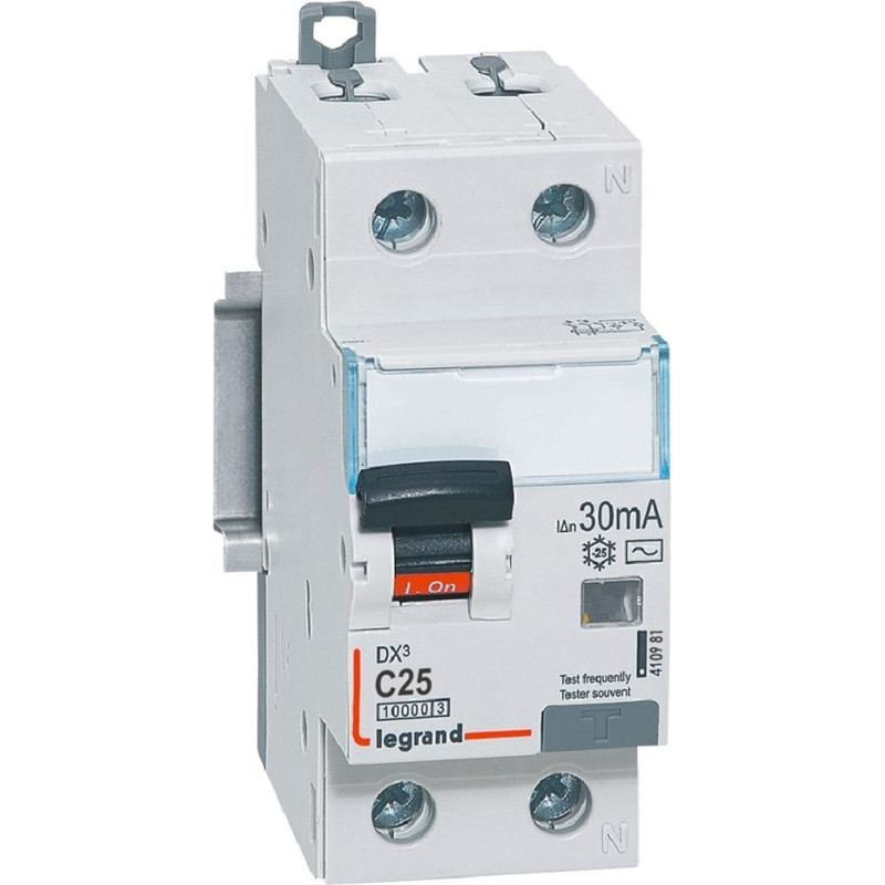 Kombinēts noplūdes automātslēdzis DX3 - 1P+N - C25 - 10kA - 30mA - AC tips