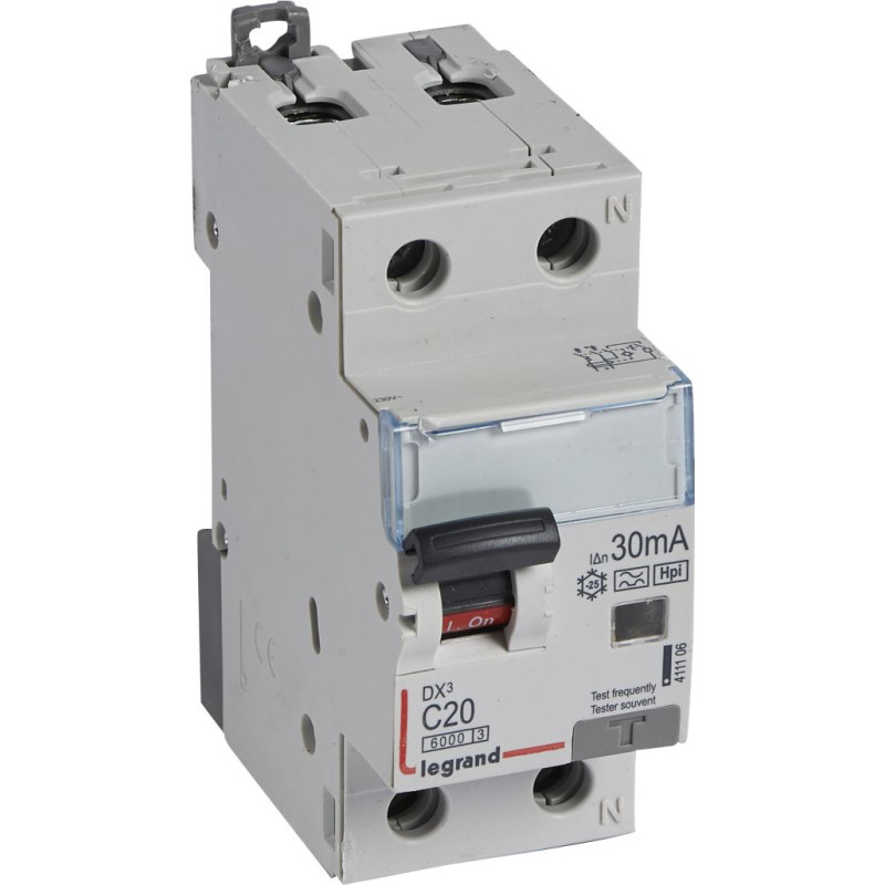 Kombinēts noplūdes automātslēdzis DX3 - 1P+N - C20 - 6kA - 30mA - F tips