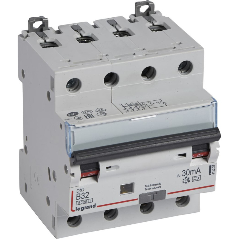 Kombinēts noplūdes automātslēdzis DX3 - 4P - B32 - 6kA - 30mA - A tips