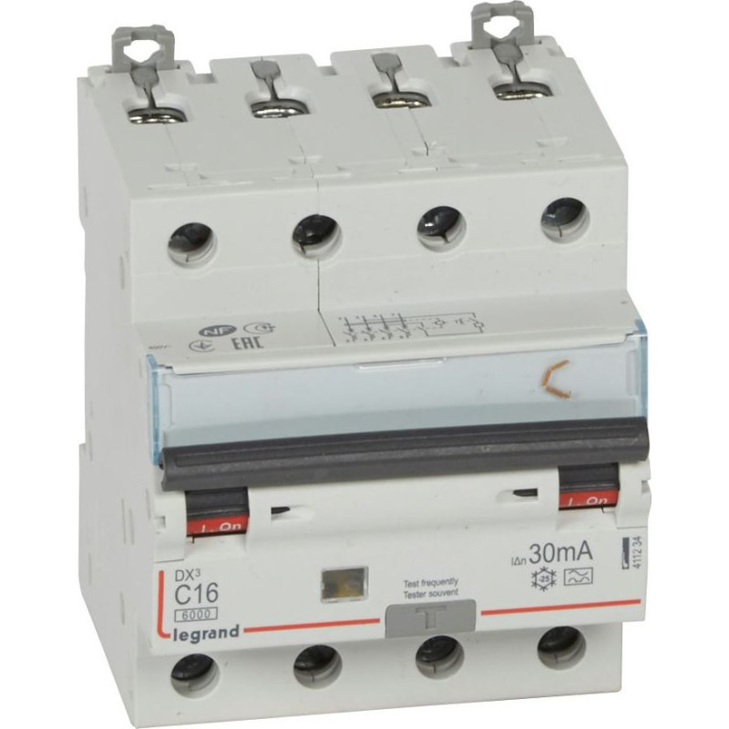 Kombinēts noplūdes automātslēdzis DX3 - 4P - 10kA - C16A - 30mA - A tips