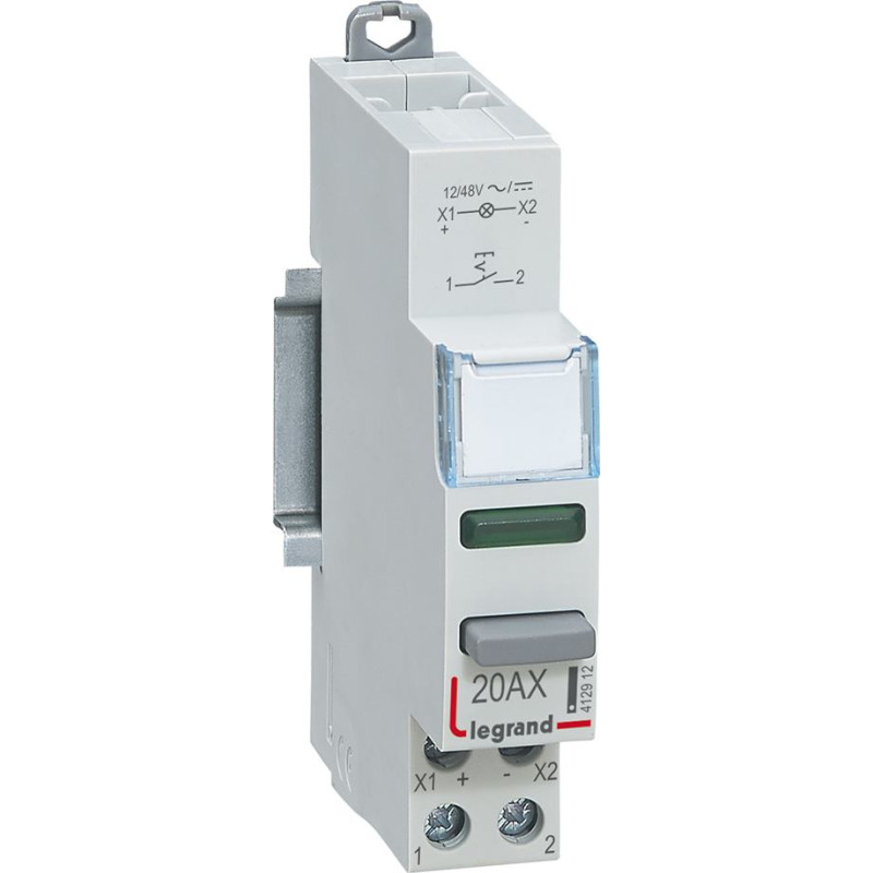 Vadības slēdzis CX3 - 1 NO kontakts ar zaļu LED indikatoru - 12/48 V AC/DC - 250 V~ - 20 A - 1 modulis