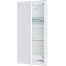 Ģipškartona/iebūvējamā komunikāciju sadalne 3 rindas, Jumbo36KW, ar bezvadu signālam piemērotām durvīm, komutācijas panelis, 3-vietīga rozete, f-tronic 7250064