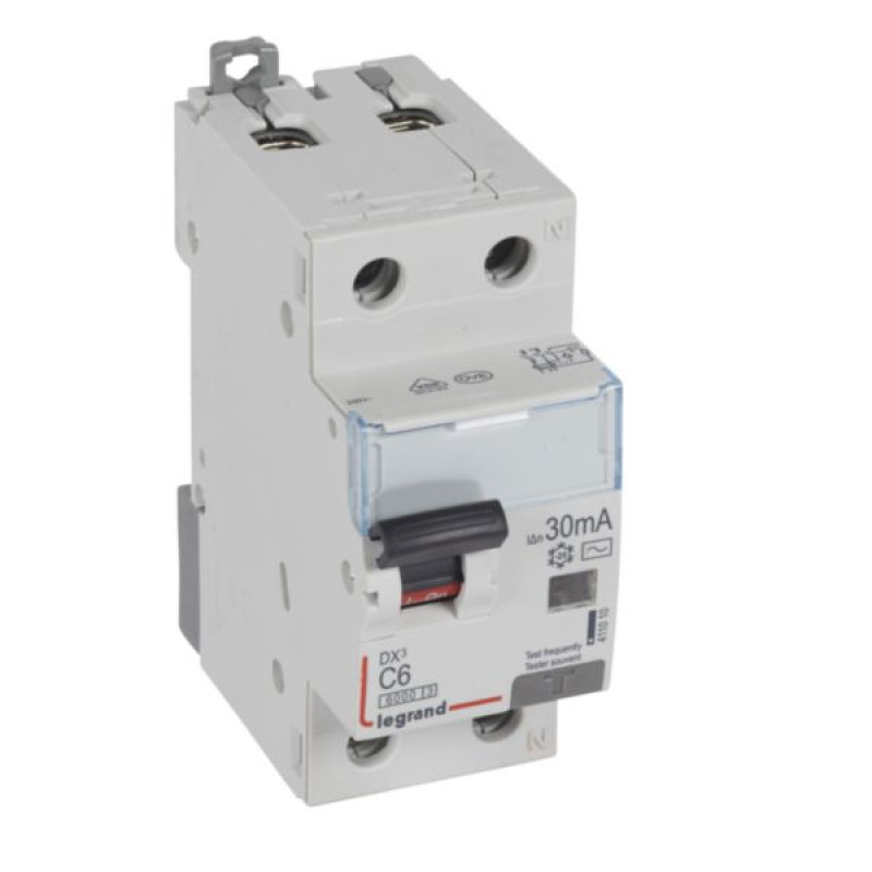 Kombinēts noplūdes automātslēdzis DX3 - 1P+N - C6 - 6kA - 30mA - AC tips